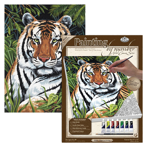 Maľovanie podľa čísiel na plátno formát A4 - Schovaný tiger