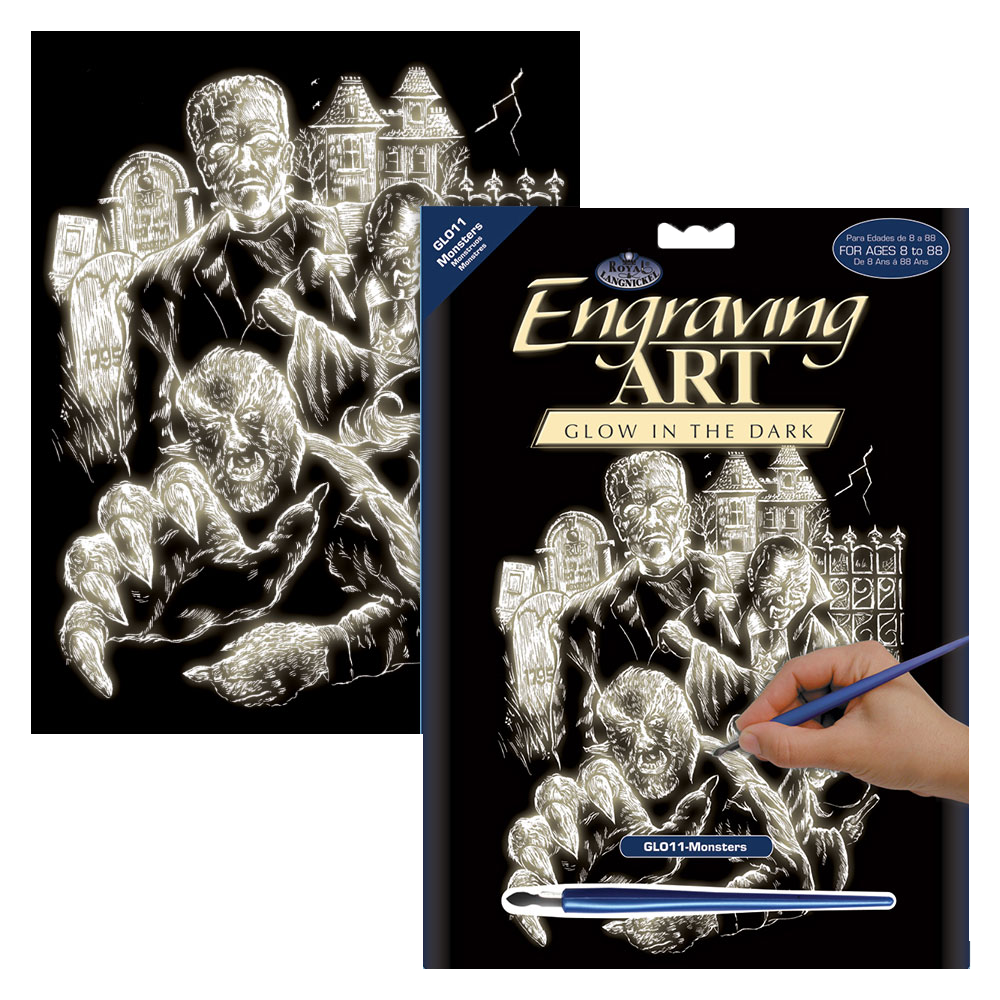 Vyškrabovací obrázok svietaci v tme! - Monštrá 