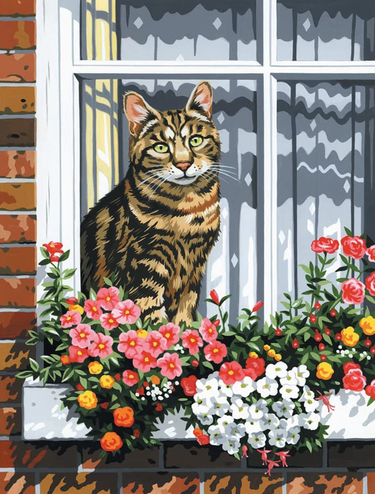 Maľovanie podľa čísiel na plátno formát A4 - Mačka v okne