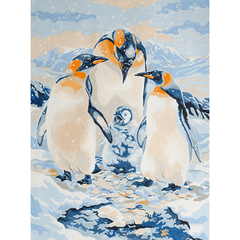 Maľovanie podľa čísiel formát A4 - Rodina tučniakov
