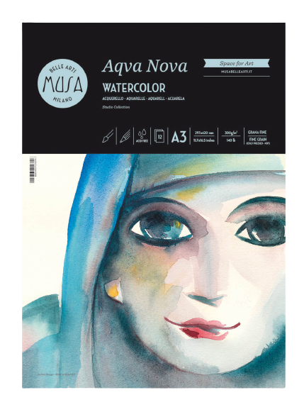 Akvarelový papier MUSA  Aqva Nova 12 listov - 300g - rôzne veľkosti