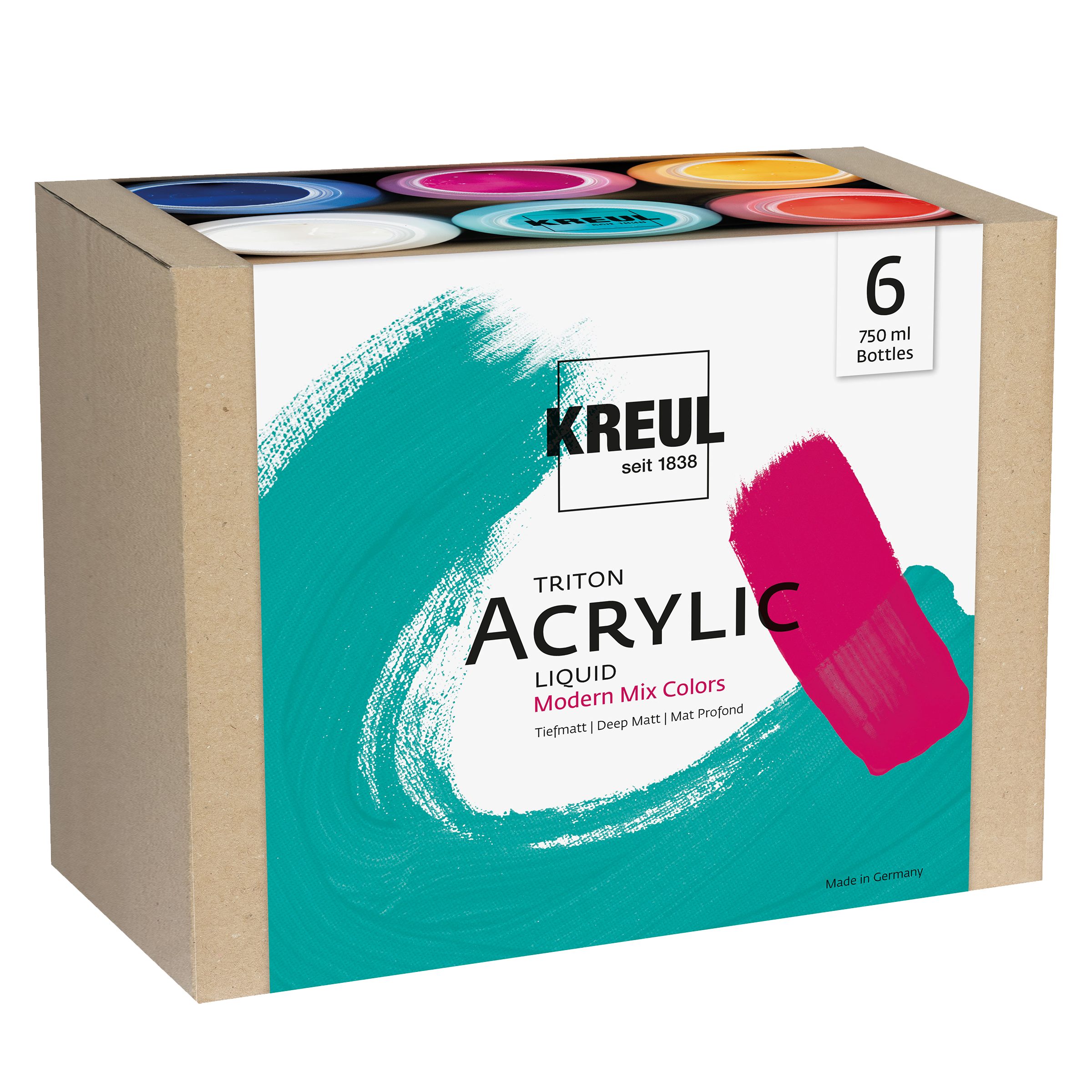 KREUL akrylové farby Triton Acrylic Liquid 6 × 750 ml - moderné odtiene